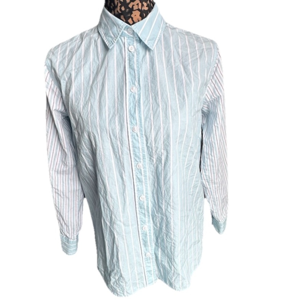 Part Two Women's Light Blue Striped Button Down Shirt - Picture 3 of 8